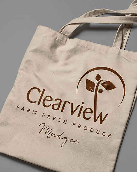 Clearview logo design on a tote bag